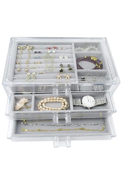 Generic Brand Acrylic Jewelry Organizer Box with 3 Drawers, Earring Jewelry O...