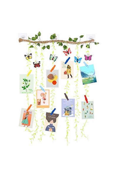 Generic عرض صور حائطي من KASTWAVE مع أوراق نباتية صناعية، حاملات صور مكرمية، ...