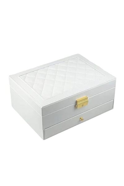 Generic Kangce Jewelry Box Organizer for Women Girls,2 Layer Leather Jewelry Storage Box with Lock and Remo