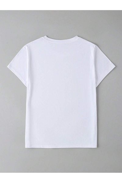aynewmoda Women's Short Sleeve Round Neck Printed Cotton Velvet Cropped Top T-Shirt