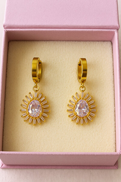 mira bujiteri Altın Renk Taşlı Çelik Kadın Küpe