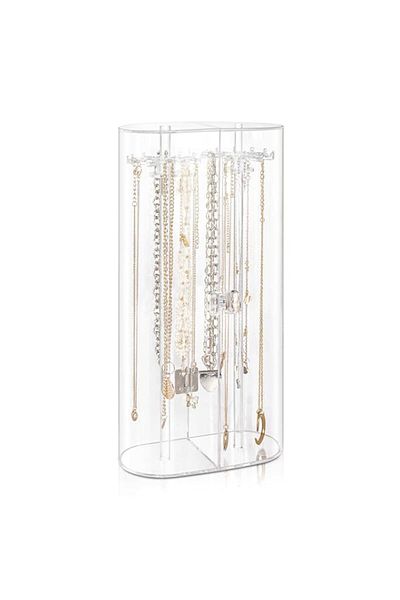 Generic Acrylic Necklace Holder, Clear Necklace Organizer with 24 Hooks, Dustproof Rotation Jewelry Storage