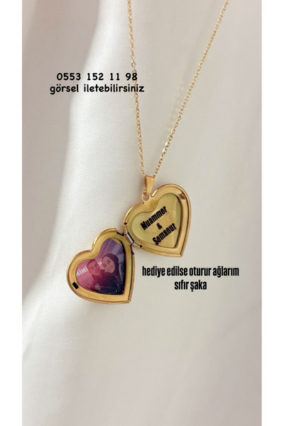 Çelik Kalpli Kapaklı Resimli Kolye - Hiç Çıkarma Kolyesi