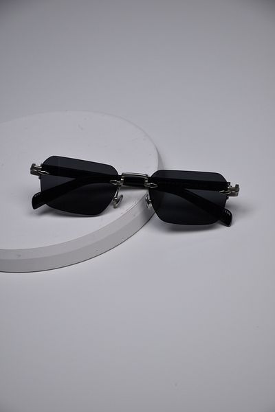 LOOKUP NEW Eşref Tek Silver Black Men's Uv400 Protected Square Steel Stainless Tarnish Metal Sunglasses