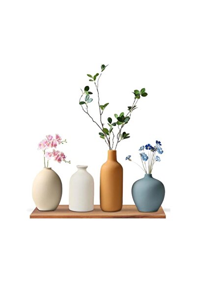 Generic مزهرية خزفية من هوماركت، 4 قطع، مزهريات زهور صغيرة، مناسبة للمنزل الع...