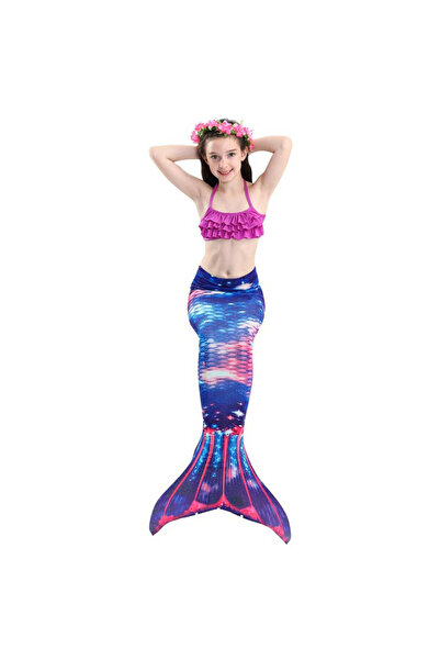 THK Set de costum de baie sirenă Ariel, format din 4 piese, ivory/violet, inc...