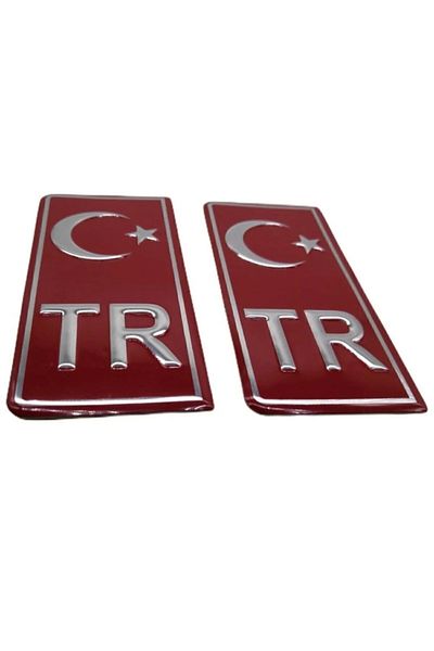 ESEMİZ Tr Plate Chrome Sticker Set of 2 - Aluminum Embossed with Tr Written and Crescent and Star (2 Pcs)