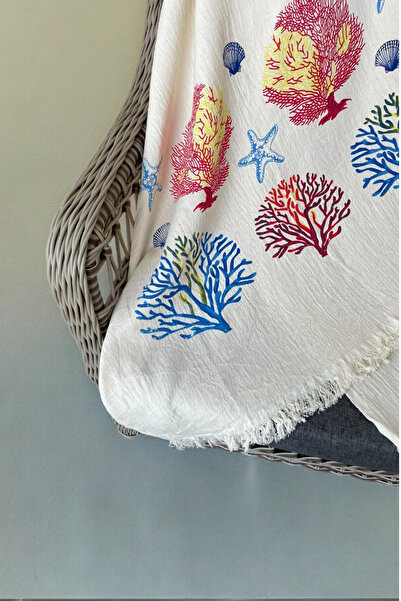 Woox Butico Tree and Sea Themed Two-Layer Muslin Peshtemal, Beach Towel