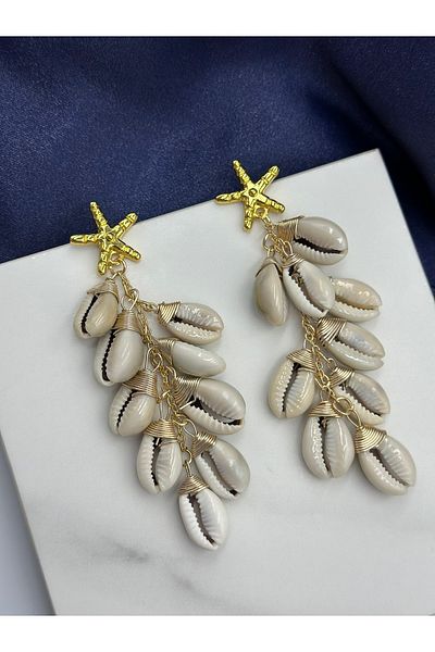 Unzilee Seashell and Starfish Design Summer Concept Gold Detailed Brand Model Earrings