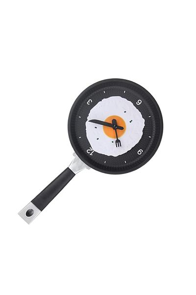 Generic Frying Pan Shape Wall Clock, Silent ABS Clock for Bedroom Living Room Kitchen, Battery Operated Uni