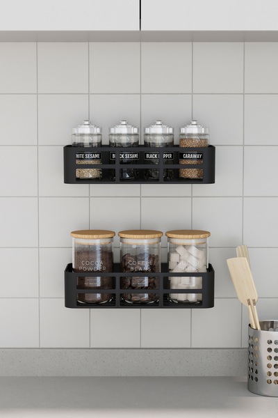 BRAMBLE LIFE Set of 2 Adhesive Plastic Kitchen Shelf Organizer Spice Rack