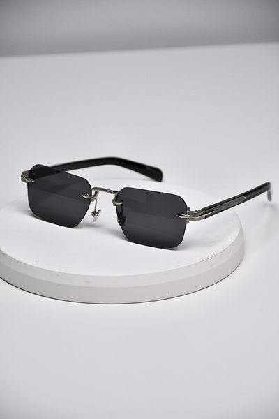 LOOKUP NEW Eşref Tek Silver Black Men's Uv400 Protected Square Steel Stainless Tarnish Metal Sunglasses