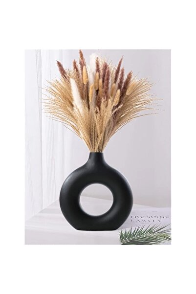 Generic 1 piece Black Modern Circle Ceramic Vase, Nordic Circular Matte ​Holl...