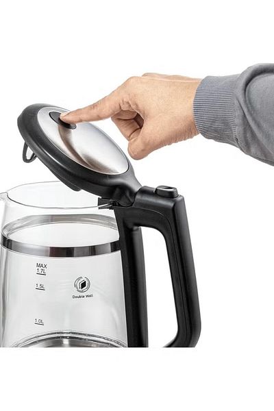 Black&Decker BLACK+DECKER Glass Kettle, Heating, Double Wall Wrap Protection, Premium Stainless Steel Finish, Blu