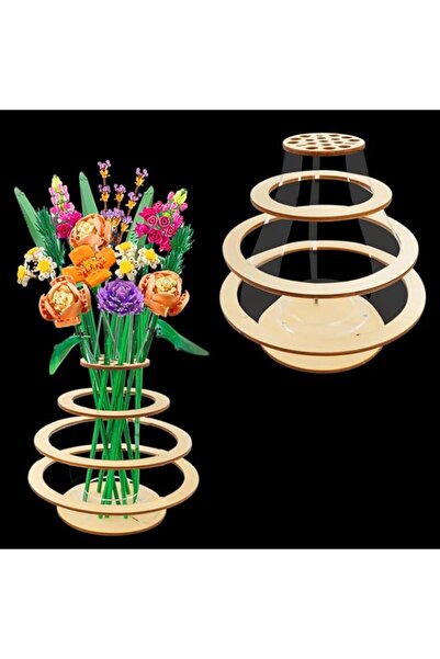 Generic Wooden Vase for Lego Flowers, Floating Rings Vase for Lego Flower Bouquet Building Set, Display Sta