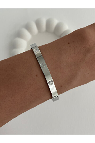 Ervalina Zirkon Taşlı CRTR Çelik Kelepçe Bileklik