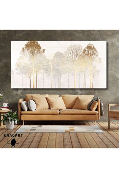 GAAGART Panoramik Kanvas Duvar Tablosu Gold Soft Ağaç Manzarası