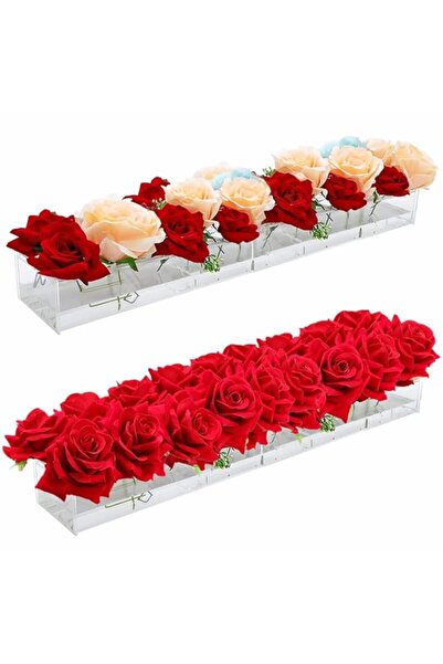 Generic Tazweeq Clear Acrylic Vase for Flowers, 17 Inch Long Rectangular Vase...