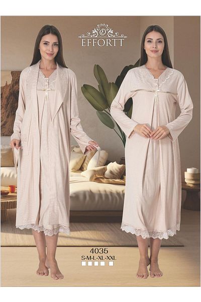 EM&FA TEKSTİL Pregnant Maternity Nightgown Set with Robe