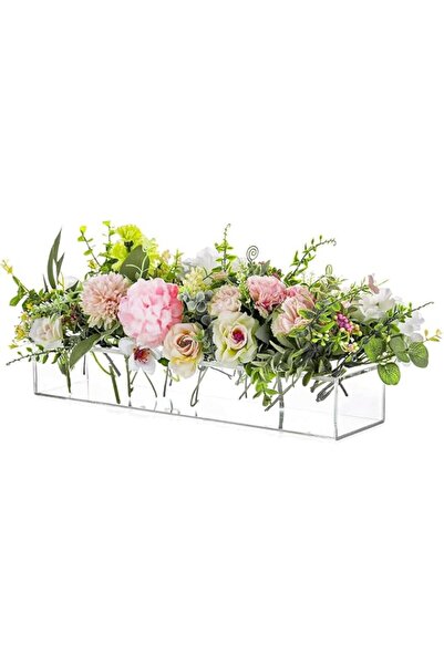 Generic Incisae Clear Acrylic Flower Vase Rectangular Floral Centerpiece for ...