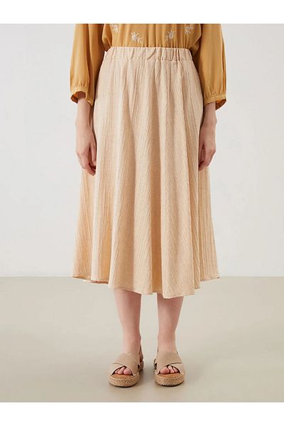 LC Waikiki Lcw Grace Beige Textured A-Line Skirt with Elastic Waist
