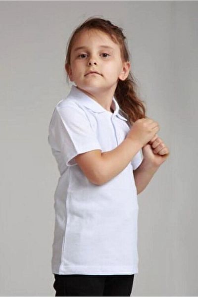 Queenchic Short Sleeve Polo Collar School and Daily 2 Button White Children's T-Shirt - White