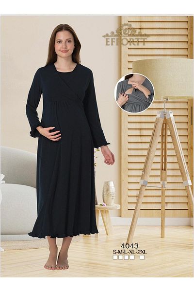 EM&FA TEKSTİL Pregnant Maternity Nightgown with Breastfeeding Compartment