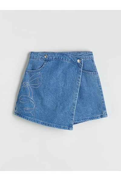 LC Waikiki Lcw Kids Blue Stone Girl's Jean Shorts Skirt
