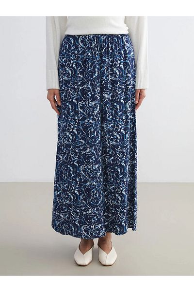 LC Waikiki Lcw Grace Navy Blue Patterned A-Line Skirt with Elastic Waist