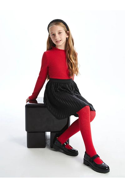 LC Waikiki Lcw Kids Black H12 Elastic Waist Pleated Girls Skirt
