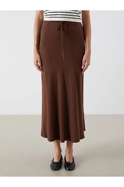 LC Waikiki Lcw Vision Brown Waist Zipper Linen Blend A-Line Skirt