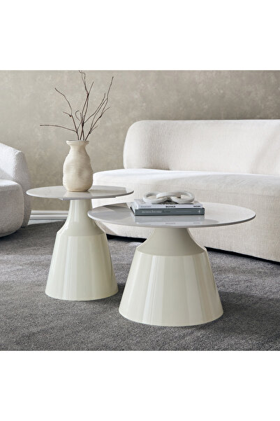 Home Box طاولة قهوة بولاريس من الحجر المُحَصَّن - طقم من قطعتين