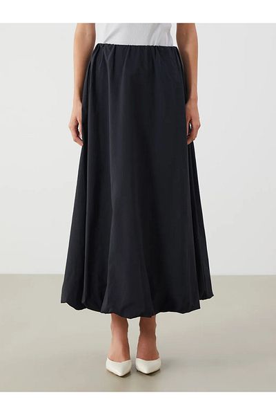 LC Waikiki LCWAIKIKI Classic Black Elastic Waist Poplin Balloon Skirt