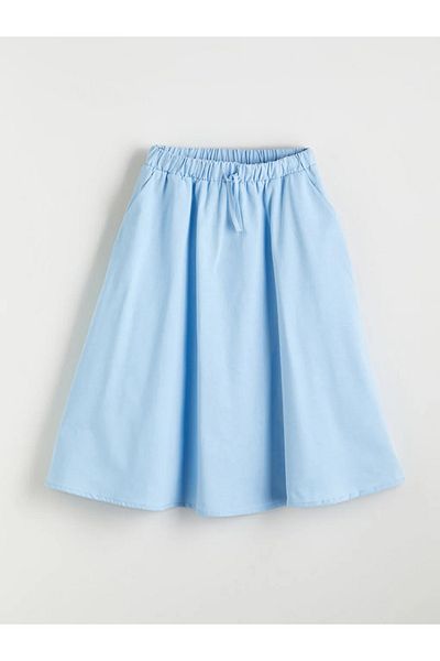 LC Waikiki Lcw Kids Blue Elastic Waist Linen Blend Girl's Skirt