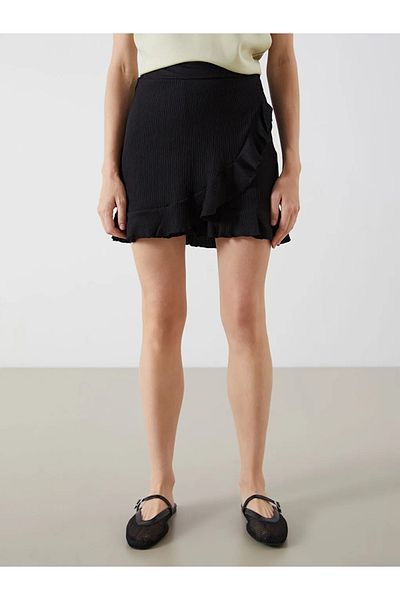 LC Waikiki Lcw Vision Black Women's Textured Skirt with Elastic Waist Shorts