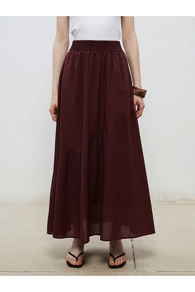 LC Waikiki Soulife Burgundy Elastic Waist Pleated Skirt