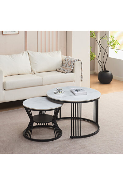 Generic Movo Lola 2-Piece Sintered Stone Round Coffee Table Set