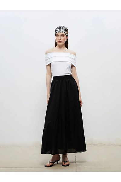 LC Waikiki Soulife Black Elastic Waist Pleated Skirt
