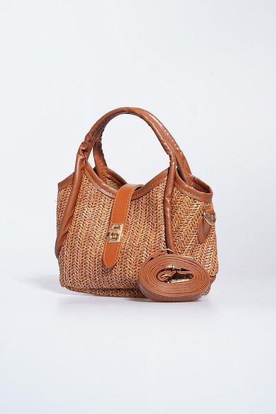 Moda Pie Front lock strap knitted women's bag taba