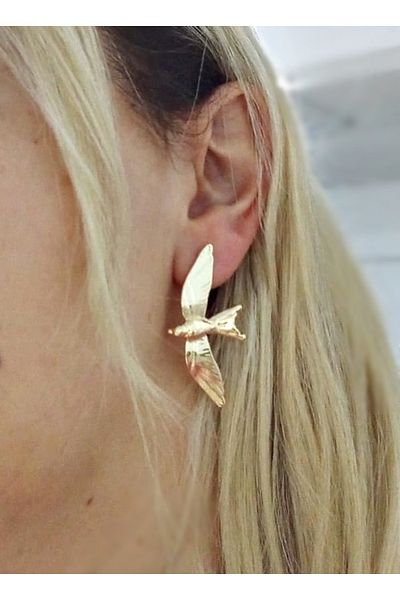 mos&more Gold Winged Bird Size Women's Earrings