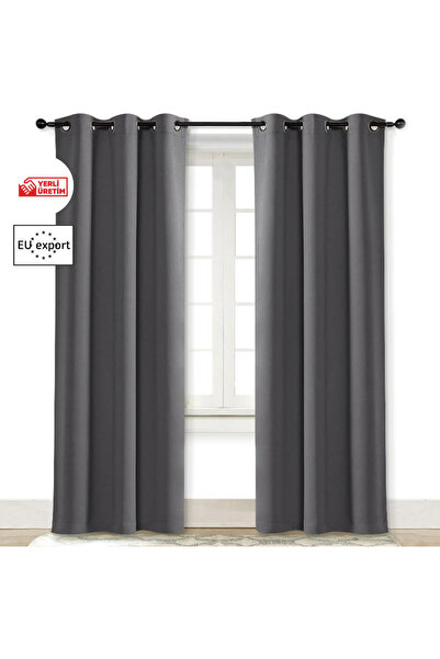 Pyramid Home Anthracite Gray Color Rustic Eyelet Blackout Rustic Blackout Sun...