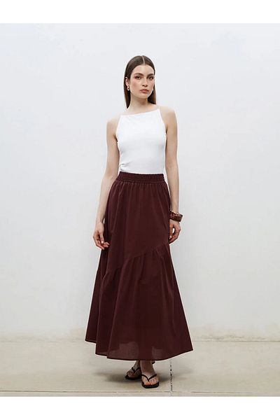 LC Waikiki Soulife Burgundy Elastic Waist Pleated Skirt
