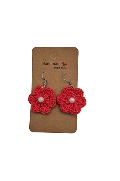 OEM Cercei Floare cu Perla, Rosu, 3 cm