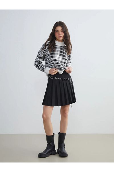 LC Waikiki Xside Black Waist Zipper Pleated Mini Skirt