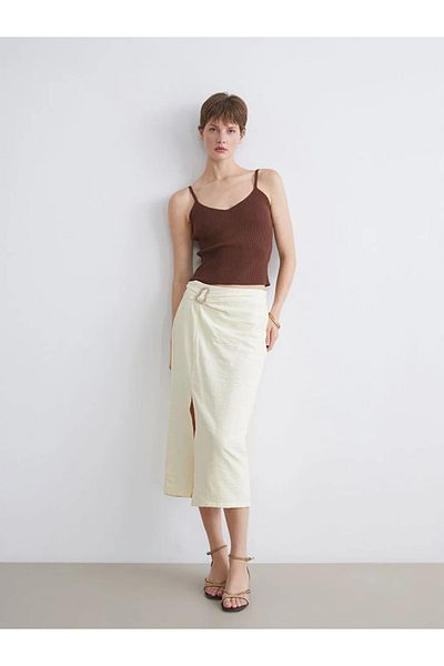 LC Waikiki Lcwaikiki classic yellow zippered textured skirt