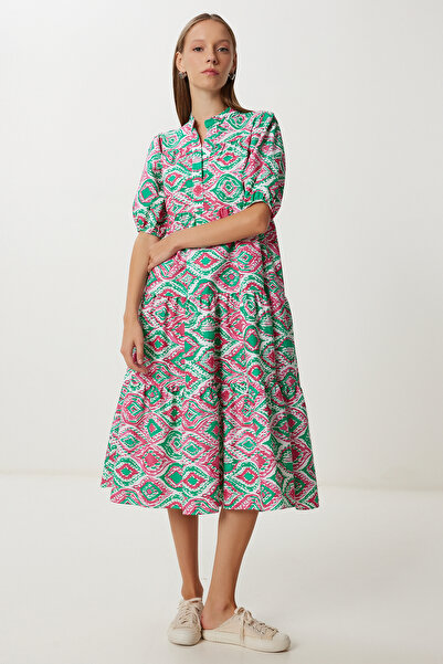 Lovelyİstanbul Rochie de vară cu volan cu model LFG0047 VERDE ROZ