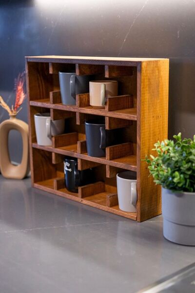 DizyWood Kupa Rafı Ahşap Bardaklık