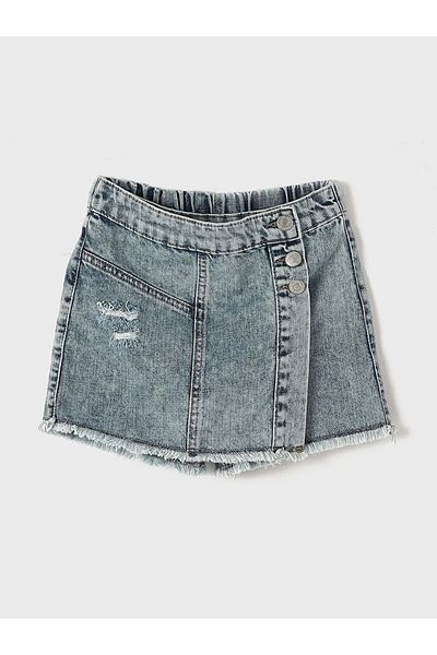 LC Waikiki Lcw Kids Blue Elastic Waist Girls Jean Shorts Skirt