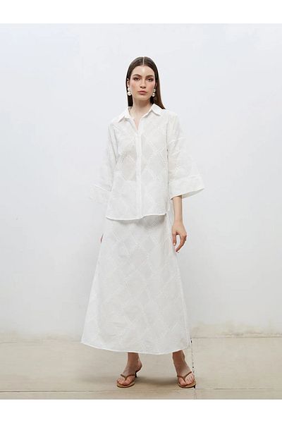 LC Waikiki Soulife White Standard Fit Openwork A-Line Brode Skirt