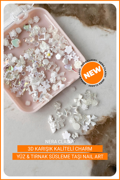 3D Karışık Renkli Desenli Charm Tırnak Süsü, Protez Tırnak Nail Art Süsleme Charm